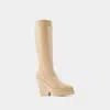 Gia Borghini Square-toe 125mm Platform Boots In Beige