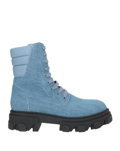 Gia Borghini Woman Ankle Boots Blue Size 8 Textile Fibers, Leather