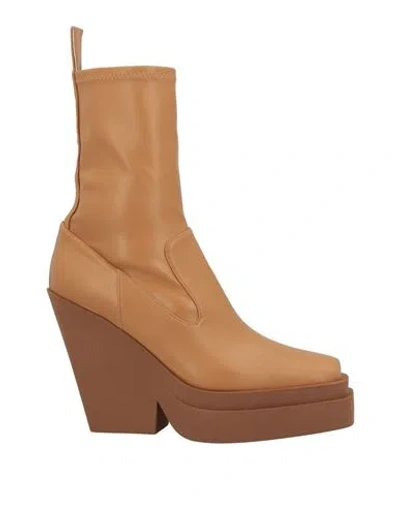 Gia Borghini Woman Ankle Boots Camel Size 11 Textile Fibers In Beige