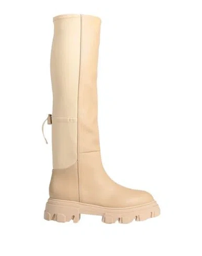 GIA BORGHINI GIA BORGHINI WOMAN BOOT BEIGE SIZE 8 SOFT LEATHER, TEXTILE FIBERS