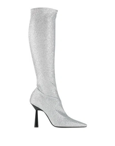 Gia Borghini Woman Boot Silver Size 7.5 Textile Fibers In White