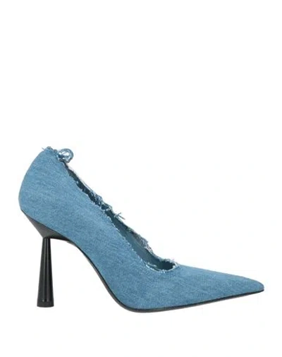 Gia Borghini Woman Pumps Blue Size 8 Textile Fibers