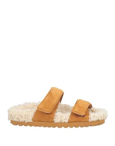 Gia Borghini Woman Sandals Camel Size 7.5 Leather In Animal Print