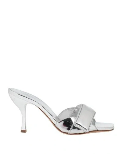 Gia Borghini Woman Sandals Silver Size 8 Textile Fibers