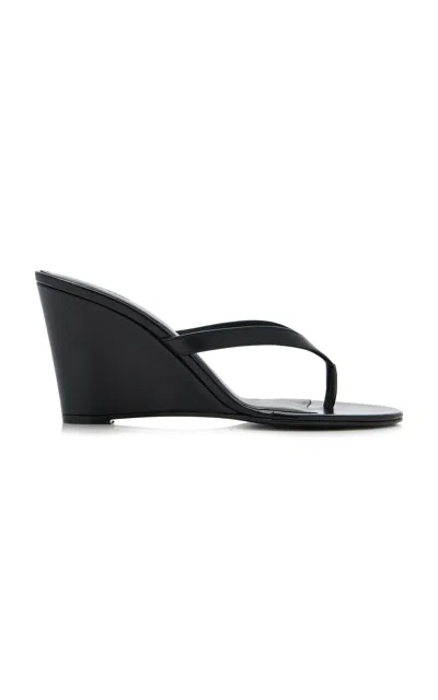 Gia Borghini X The Grandquist Leather Wedge Sandals In Black
