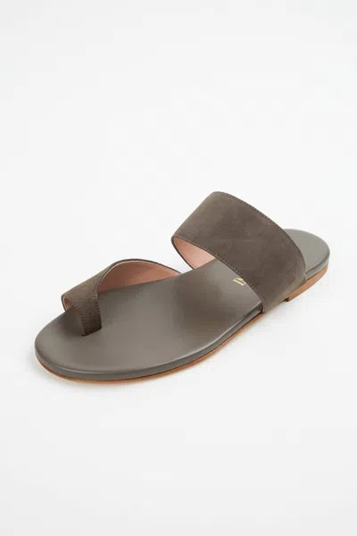 Gia Borghini Zefiro Flat Suede Sandals In Taupe In Grey