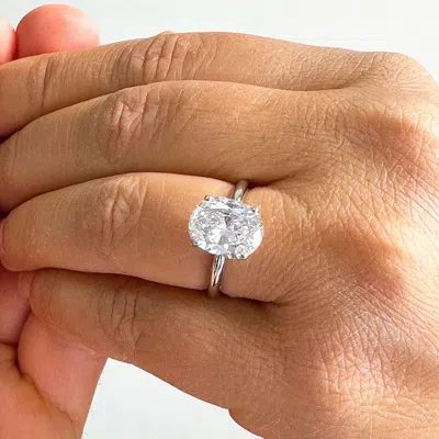 Pre-owned Gia Certified 14k Solid White Gold Oval Cut Diamond Engagement Ring Prong 3.00ct