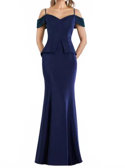 Gia Franco Jeweled Arm Drape Gown In Navy