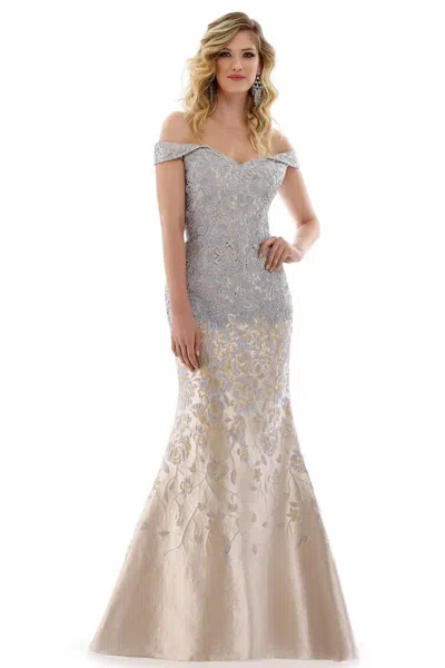 Gia Franco Mermaid Maxi Gown In Blue/gold