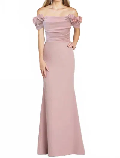Gia Franco Off Shoulder Floral Applique Evening Dress In Mauve In Purple