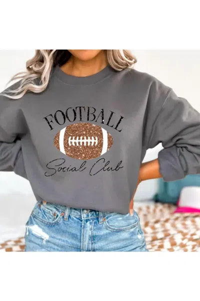 Gia Gifts Boutique Sparkly Football Social Club Sweater In Grey