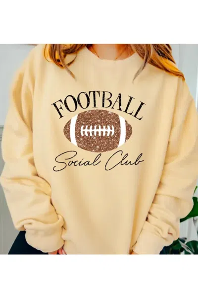 Gia Gifts Boutique Sparkly Football Social Club Sweater In Pale Yellow