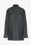 Gia Studios Ari Mandarin Collar Denim Shirt In Blue