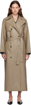 Gia Studios Beige Double-breasted Faux-leather Trench Coat In Beige