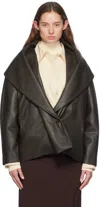 GIA STUDIOS BROWN SHAWL COLLAR FAUX-LEATHER JACKET