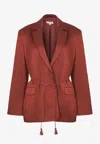 Gia Studios Chusa Belted Satin Blazer In Red
