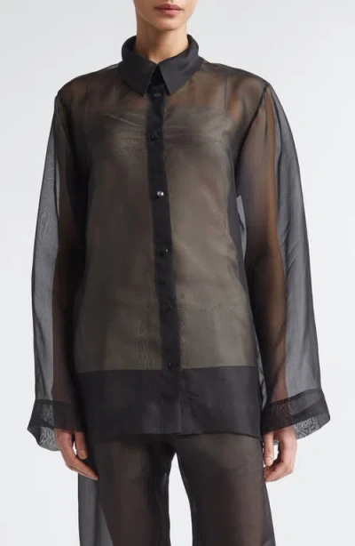 Gia Studios Lisse Classic Silk Organza Button-up Shirt In Black