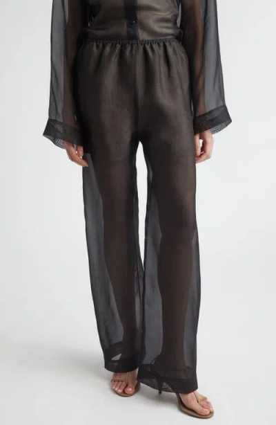 Gia Studios Lisse Silk Organza Straight Leg Pants In Black