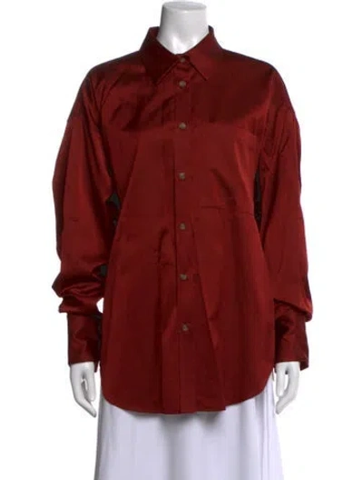 Pre-owned Gia Studios Long Sleeve Button-up Top In Red
