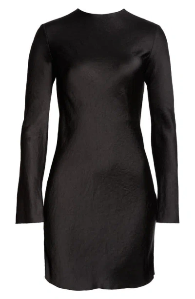 Gia Studios Long Sleeve Hammered Satin Dress In Black
