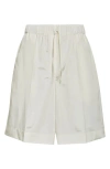 Gia Studios Tori Pleated Taffeta Bermuda Shorts In White