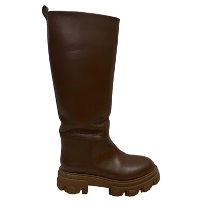 Gia X Pernille Teisbaek Gia X Pernille Tubular Combat Boots In Brown Leather