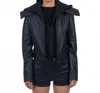 Giacca Lusso Dramatic Collar Cropped Leather Jacket In Black In Black