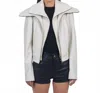 Giacca Lusso Dramatic Collar Cropped Leather Jacket In Off White In White