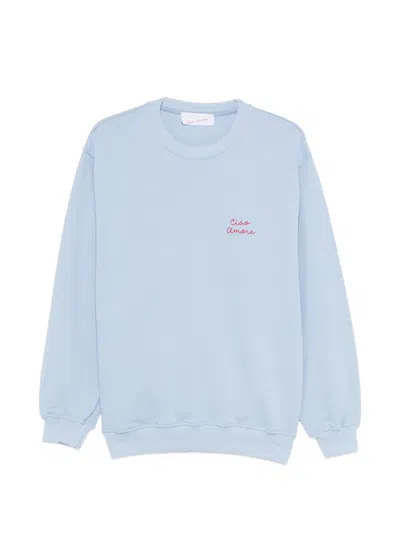 Giada Benincasa Embroidered Tailoring Round Neck Long Sleeve Sweater In Light Blue