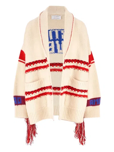 GIADA BENINCASA FRINGED-SLEEVE PATCH-POCKET CARDIGAN