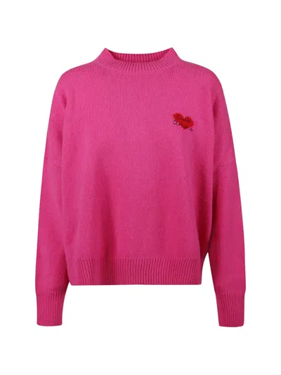 Giada Benincasa Heart-embroidered Crew-neck Sweater In Pink