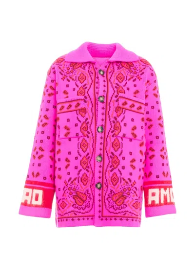 Giada Benincasa Intarsia-knit Button-down Cardigan In Pink