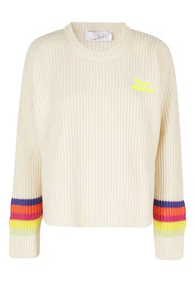 Giada Benincasa Multicolor Striped Sleeve Crewneck Sweater In White