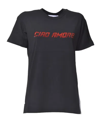 Giada Benincasa Rhinestone-logo Cotton T-shirt In Black