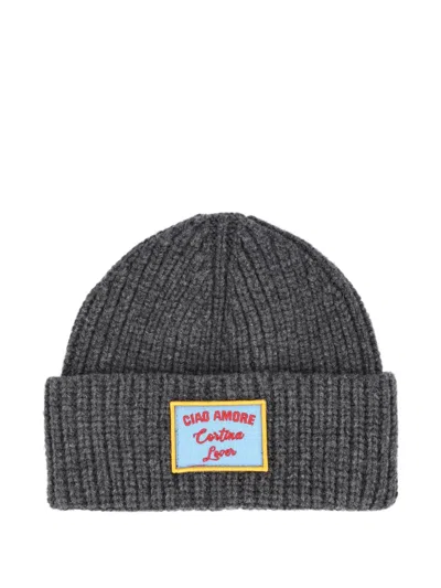 Giada Benincasa Ribbed-knit Logo-patch Beanie Hat In Gray