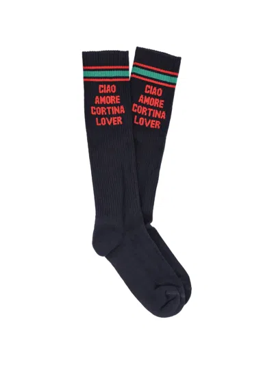 Giada Benincasa Slogan-intarsia Stripe-detail Socks In Black