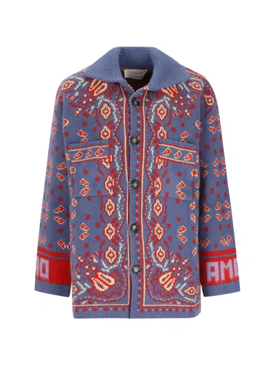 Giada Benincasa Soho Intarsia-knit Button-up Cardigan In Blue