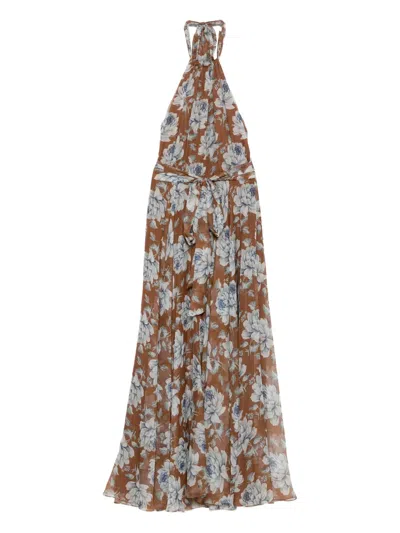 Giada Curti Floral-print Halterneck Dress In Brown