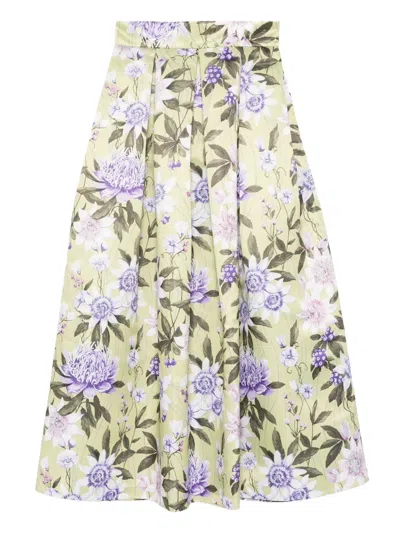 Giada Curti Floral-printpleated Skirt In Green