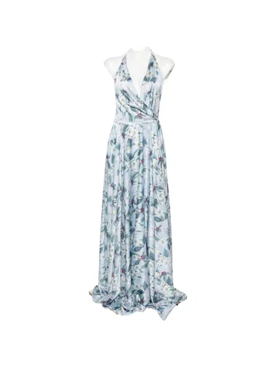 Giada Curti Floral-print Off-shoulder Maxi Dress In Blue