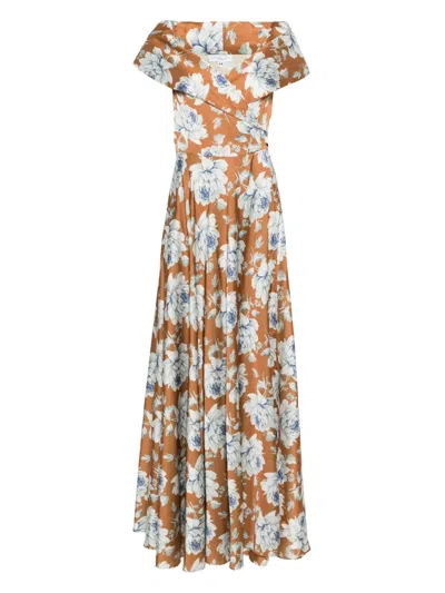 Giada Curti Off-shoulder Floral-print Dress In Brown
