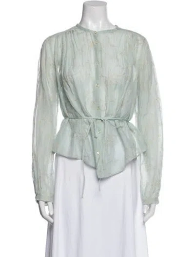 Pre-owned Giada Forte Floral Print Crew Neck Blouse In Blue