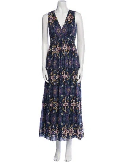 Pre-owned Giada Forte Floral Print Long Dress In Blue