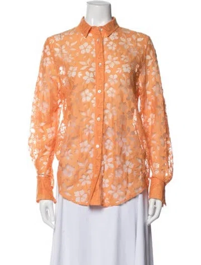 Pre-owned Giada Forte Floral Print Long Sleeve Blouse In Orange