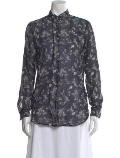 Pre-owned Giada Forte Floral Print Long Sleeve Button-up Top In Blue