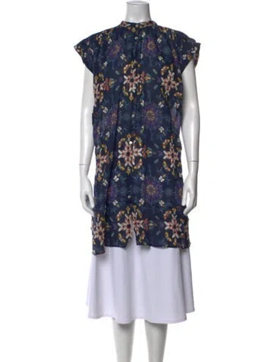 Pre-owned Giada Forte Floral Print Short Sleeve Blouse In Blue