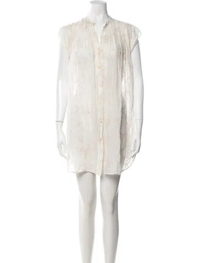 Pre-owned Giada Forte Floral Print Short Sleeve Blouse In Neutrals