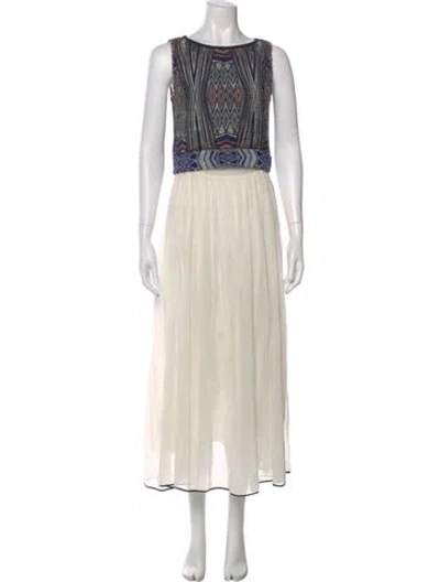 Pre-owned Giada Forte Graphic Print Long Dress In Neutral