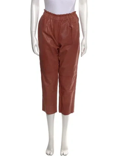 Pre-owned Giada Forte Leather Straight Leg Pants In Brown