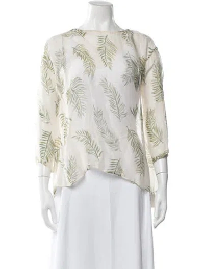 Pre-owned Giada Forte Linen Floral Print Blouse In Neutral